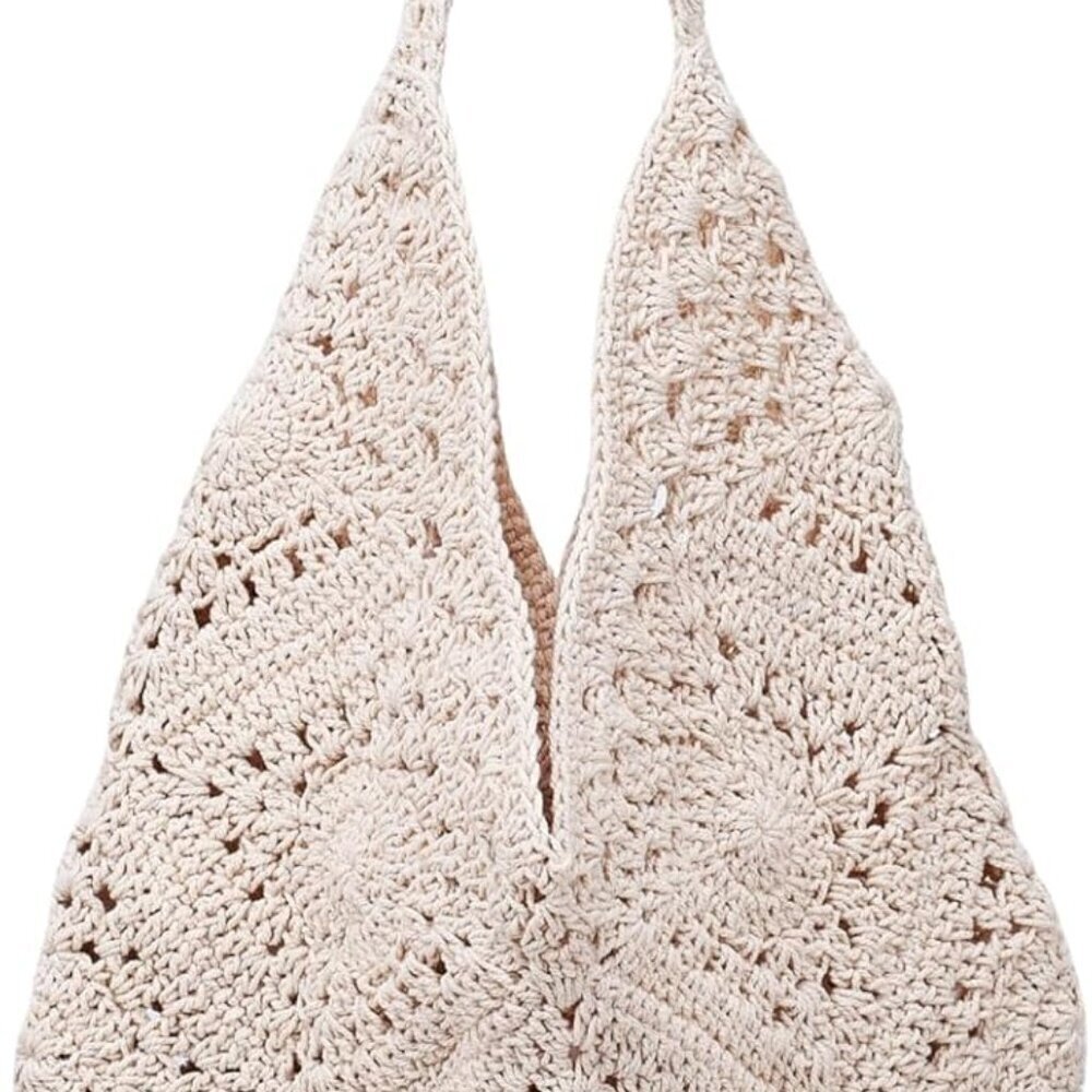Crochet Beach Bag Women Cotton Large Capacity Summer Vacation Tote